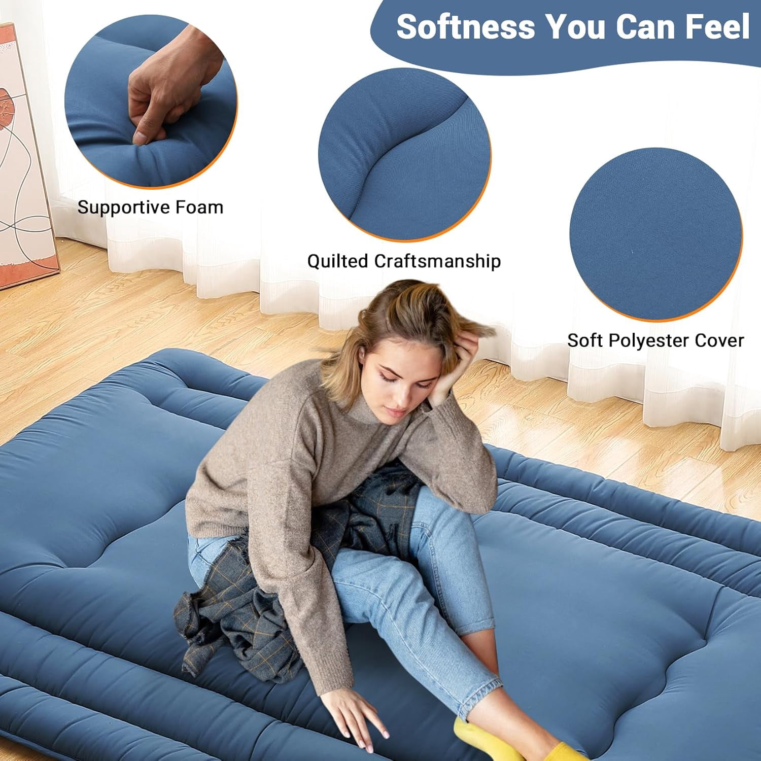 Futon Mattress Twin/Full Size, Japanese Floor Mattress Foldable Sleeping Mattress, Roll Up Floor Bed Mattress for Easy Storage, Tatami Mat Japanese Floor Bed for Dorm Camping