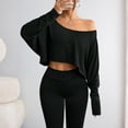 thumbnail image 6 of Womens Off Shoulder Long Sleeve Crop Tops Sexy Boat Neck Loose Casual T Shirt Black M, 6 of 6