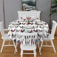 thumbnail image 2 of White Chicken Folk Pattern Round Tablecloth 60"x60",Wrinkle Wipeable Table Cloth for Kitchen Dining Room Picnic Patio Party, 2 of 6