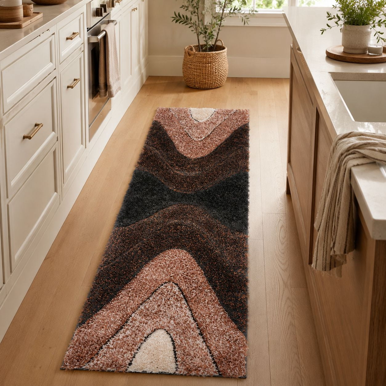 Well Woven San Francisco Luz Modern Geometric 3D Textured High-Low Shag Grey Orange 2'3" x 7'3" Runner Rug
