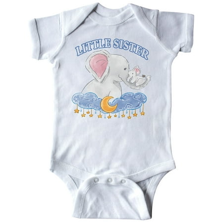

Inktastic Little Sister Cute Elephants with Moon and Stars Gift Baby Girl Bodysuit