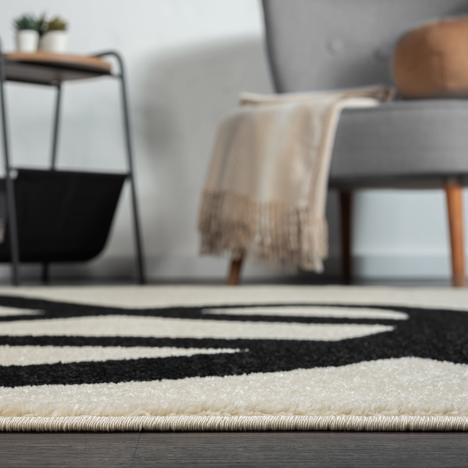 Abani Deco Collection Area Rug Mid Century Modern Bedroom Living Room Decor Floor Rug 8 x 10 Cream Black