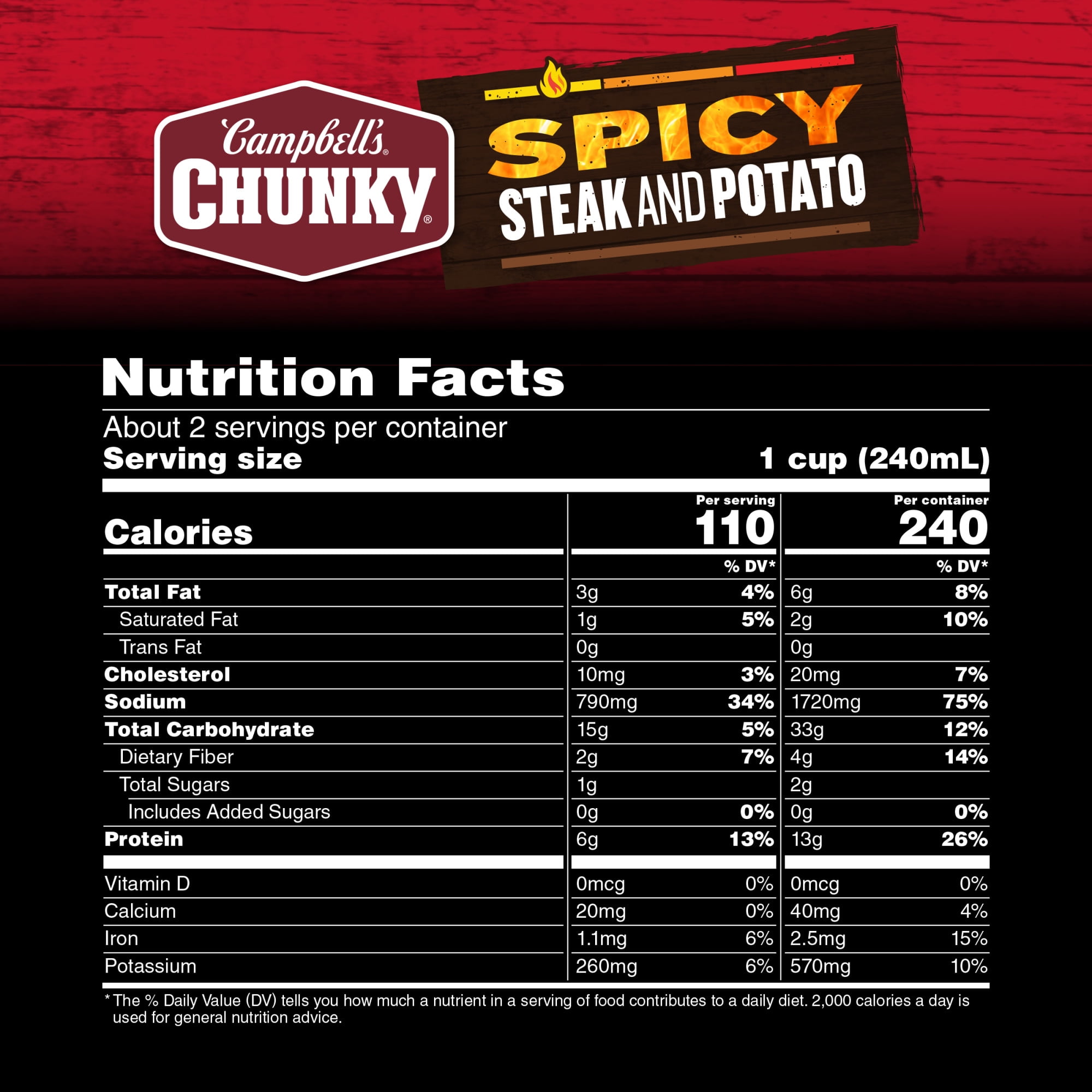 (12 pack) Campbell's Chunky Soup, Spicy Steak and Potato Soup, 18.8 oz Can
