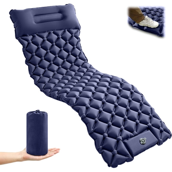 Camping Sleeping Pad, Ultralight Camping Mat with Pillow, Camping Mattress Pad Built-in Foot Pump Inflatable Sleeping Pads Waterproof Compact for Camping Backpacking Hiking Traveling Tent, Blue