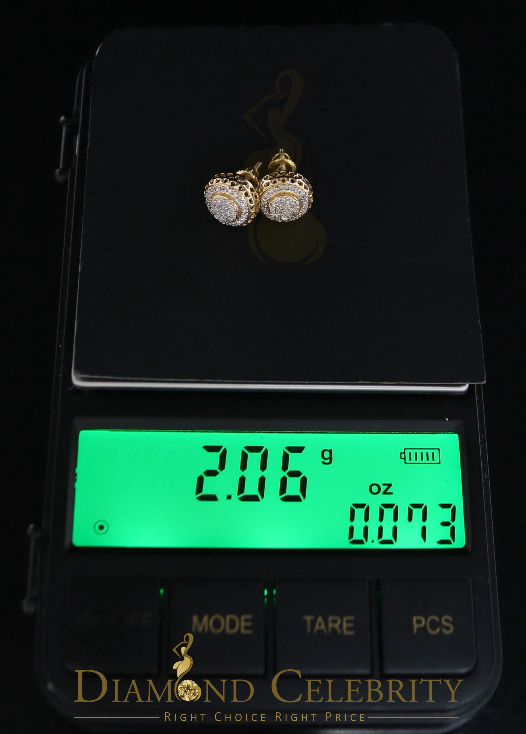 Diamond Celebrity's 925 Sterling Silver 0.20ct Diamond For Women's/ Men's Yellow Stud Round Earrings