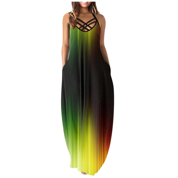 Vestidos Para Mujer Vestidos Casuales de Moda Cuello Redondo Estampado Sin Mangas Tirantes Vestido Tipo Jersey Odeerbi ODB154677