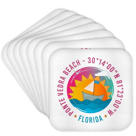 3drose, Ponte Vedra Beach, St. Johns County, Florida Beaches Travel Gift, Set of 8 Coasters - Cork
