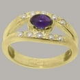 thumbnail image 2 of LBG British Made 10k Yellow Gold Natural Amethyst & Cultured Pearl Womens Band Ring - 33 size options - Size 12, 2 of 7