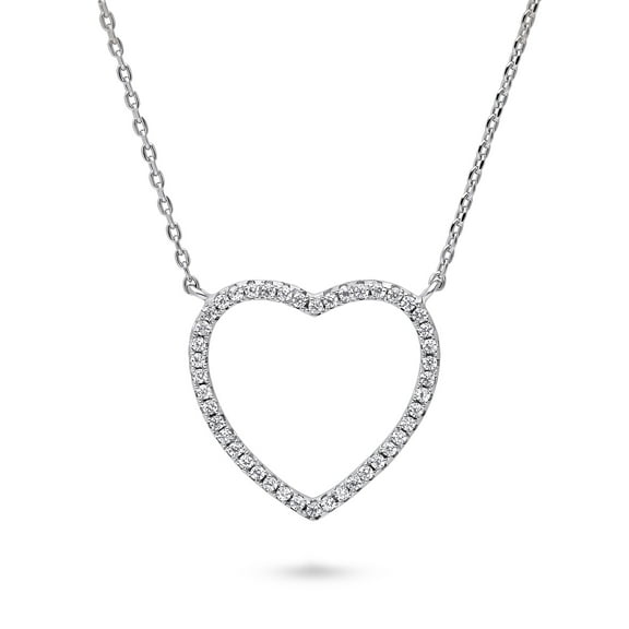 BERRICLE Sterling Silver Open Heart Cubic Zirconia CZ Fashion Pendant Necklace for Women 16 inch, Rhodium Plated