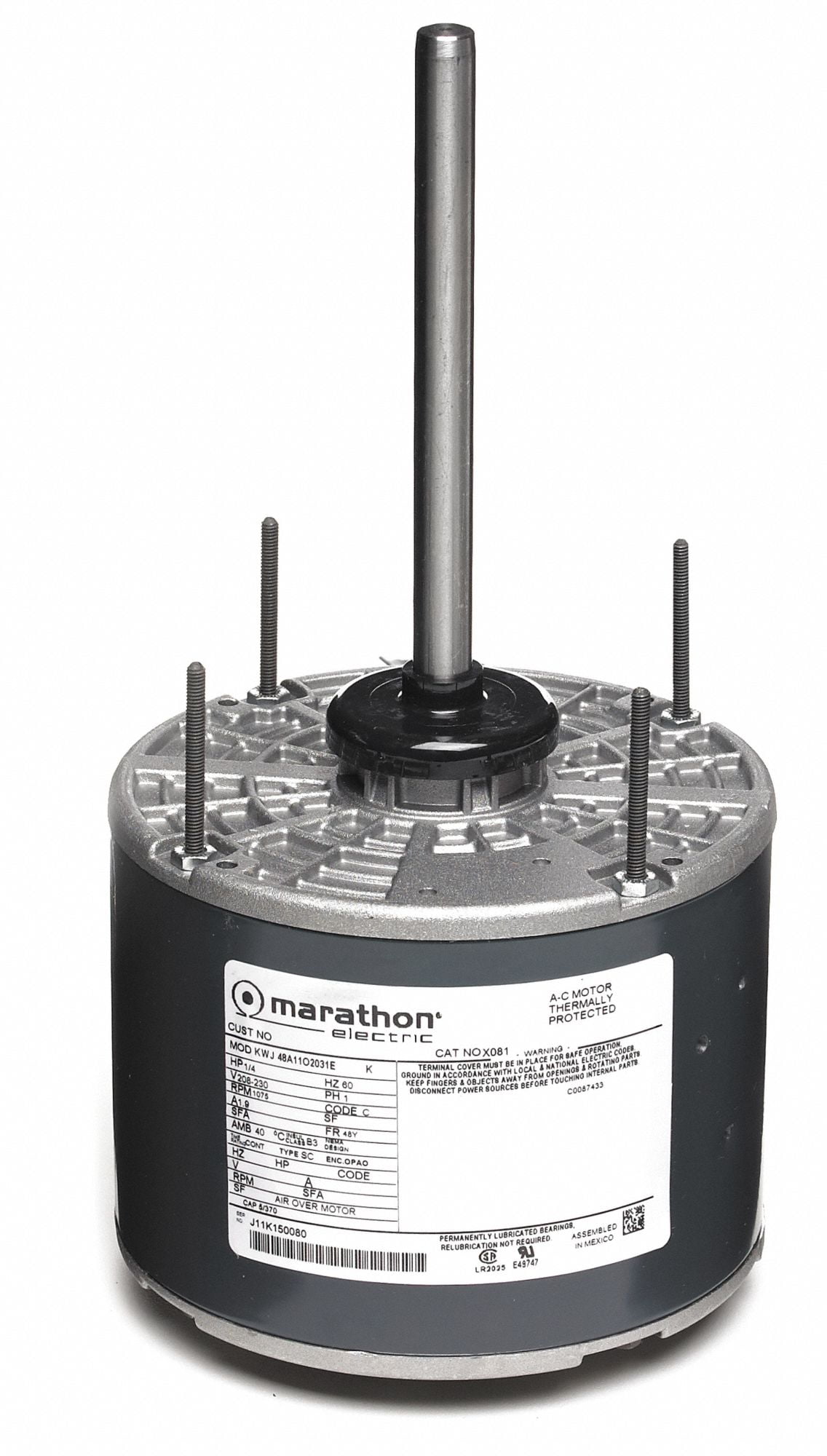 U.S. Motors Condenser Fan Motor,Phase 1,1/2 HP 3852