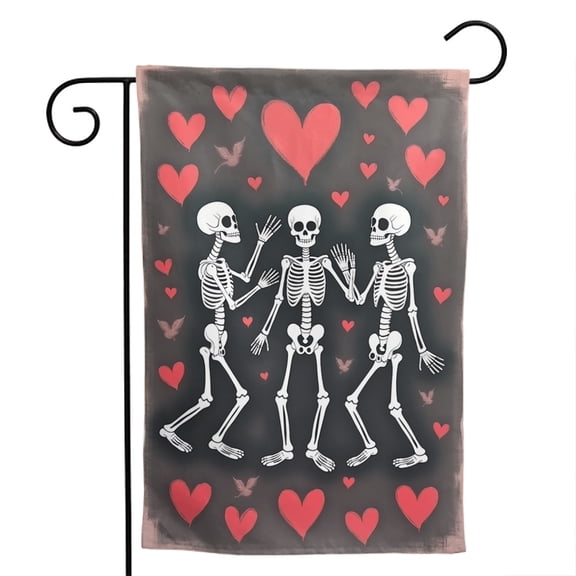 Goth Valentine Skeleton Polyester Garden Flag 12.5x18 Inch - Double-Sided Valloween Outdoor Holiday Yard Decoration