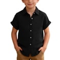 thumbnail image 4 of UACY Girls Casual Cotton Linen Button Down Short Sleeve Shirts Solid Summer Beach Blouses Tops with Pocket (Black, 5-6 Years), 4 of 7