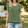 thumbnail image 3 of TGSLY Ruffle Short Sleeve Tops for Women Lightweight Thin Casual Crew Neck Front Pleated Blouses Loose Flowy Dressy Elastic Banded Hem Solid Color Tshirts XL, 3 of 9