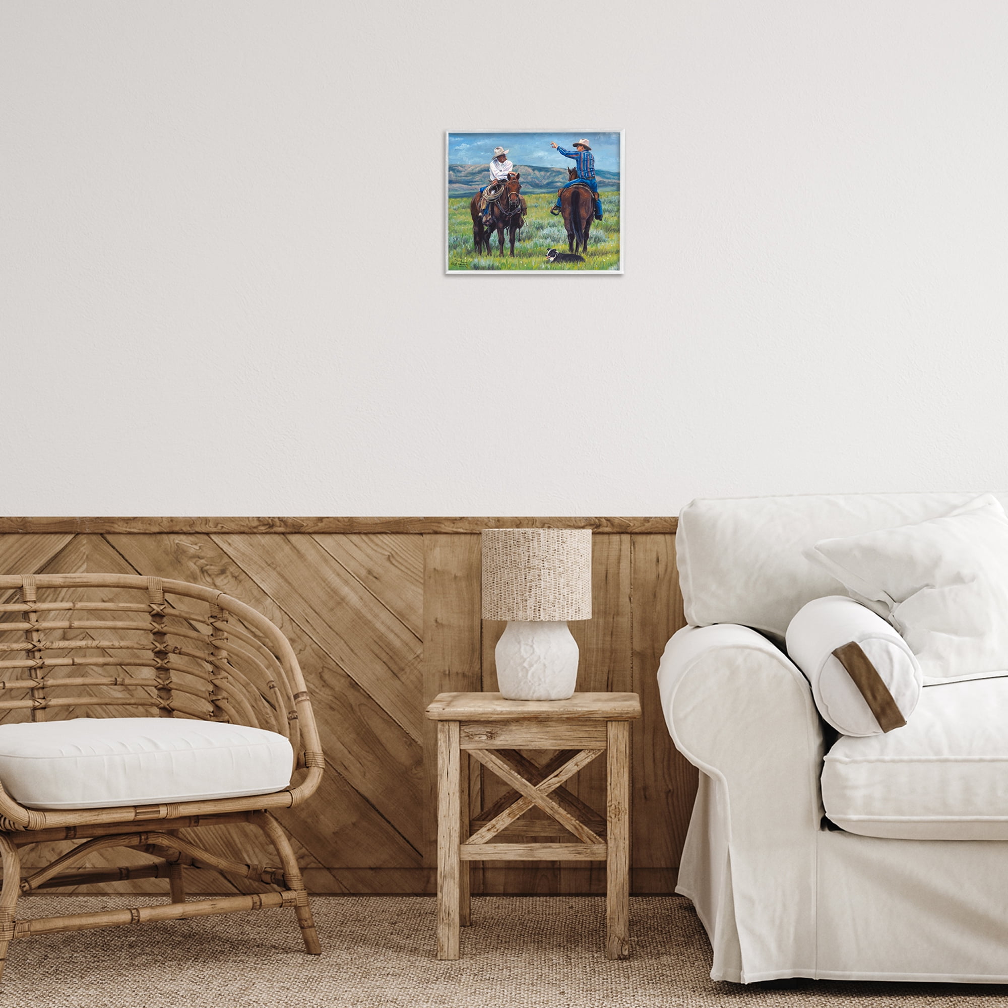 Stupell Industries Cowboy Logic Scene Animals & Insects Painting White Framed Art Print Wall Art, 14 x 11