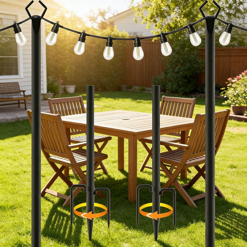 4 Packs String Light Poles ,10Ft Light Poles for Outside Lights,Outdoor with Fence Brackets Hanging Lights,Metal Stand Deck Patio Backyard(10FT 2Pack Black)