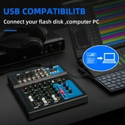 Depusheng FD4 Profeesional Audio Mixer with 4 Channels Portable DJ Mixing Console with USB Interface for Professional and Beginners