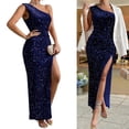 thumbnail image 2 of Aellinatey Women Elegant Sequins One Shoulder Bodycon Maxi Dress Cocktail Evening Dress, 2 of 14