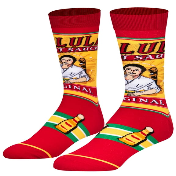 ODD SOX, Men's Funny Designer Novelty Socks, Cholula Label Crew, Large Adult