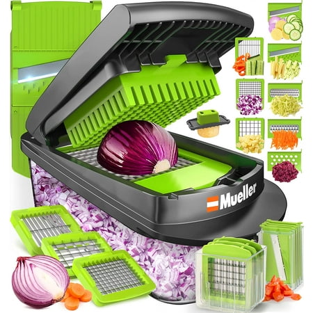 

Mueller Pro-Series 10-in-1 8 Blade Vegetable Slicer Onion Mincer Chopper Vegetable Chopper Cutter Dicer Egg Slicer with Container