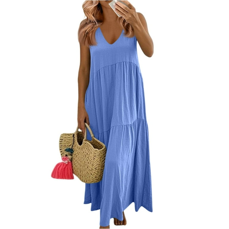 TrdSipl Womens Plus Size Maxi Summer Dresses Flowy Vneck Tiered