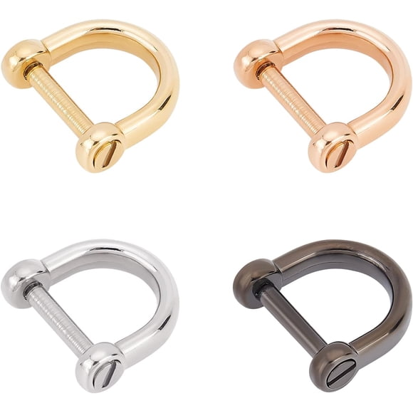 4Pcs 4 Colors 304 Stainless Steel D-Ring Anchor Shackle Golden Buttons Buckles D Rings Key Rings with Screw Shackle Rings for Home Car Dog Tag D Rings