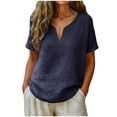 thumbnail image 2 of Summer Linen Tops for Women Oversized V Neck Cotton Linen Short Sleeve T Shirts Casual Solid Lightweight Breathable Comfy Tee Shirt, 2 of 6