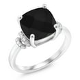 thumbnail image 3 of Gem Stone King 3.89 Cttw Black Onyx Ring for Women | 925 Sterling Silver | Cushion Checkerboard Cut 10MM | Gemstone Birthstone | Available in Size 5, 6, 7, 8, 9, 3 of 5