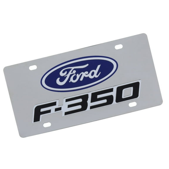 Ford F350 Dual Logo License Plate (Black On Chrome)