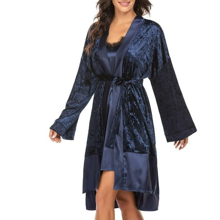 

Ladies Lace Velvet Pajama Robes Long Sleeve Soft Cozy Sleepwear Nightgown Loose Homewear Knee Length Night Dress