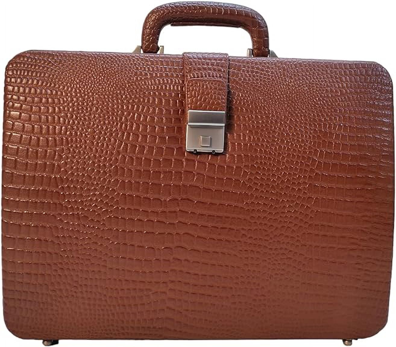 LINDSEY STREET Premium Look Genuine Leather Attache Briefcase for Mens Office Handbag 14 Inch Laptop Case (Tan)