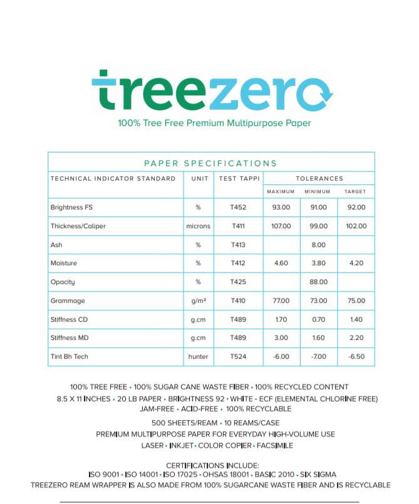 Tree Zero Copy Paper, 20lb, 8.5x11, 92 Bright, 1 Ream-500 Sheets