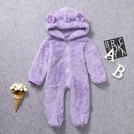 

Cathalem Warm Children s Coats Romper Warm Fleece Hooded Coat Outwear Solid Baby Winter Boy Jumpsuit Boys Toddler Boy Coats Outerwear Purple 0-6 Months