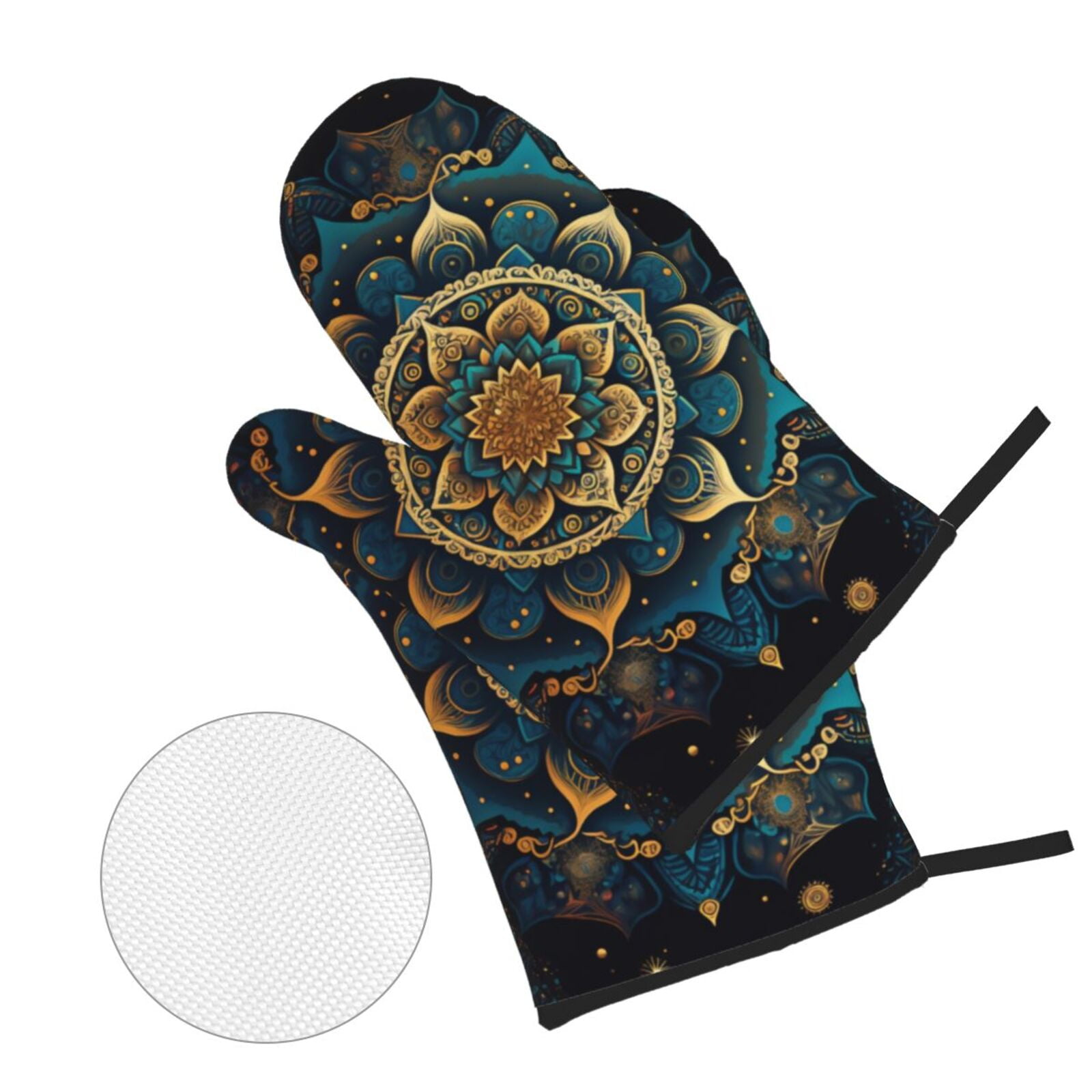 Ethnic Bohemian Mandala Geometric 4Pcs Oven Mitts and Pot Holders Sets Oven Kitchen Gloves Hot Pads for Cooking BBQ Baking Grilling