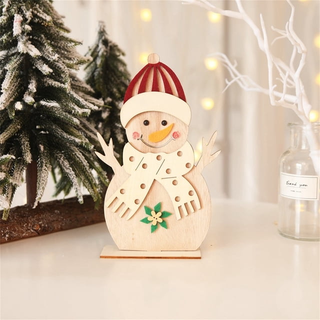 Fiudx Ofertas relámpago Adornos navideños de madera hechos a mano para el hogar, estilo muñeco de nieve anciano