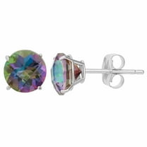 14k White Gold Round Created Mystic Sapphire Stud Earrings 4MM Plated by Paris Jewelry