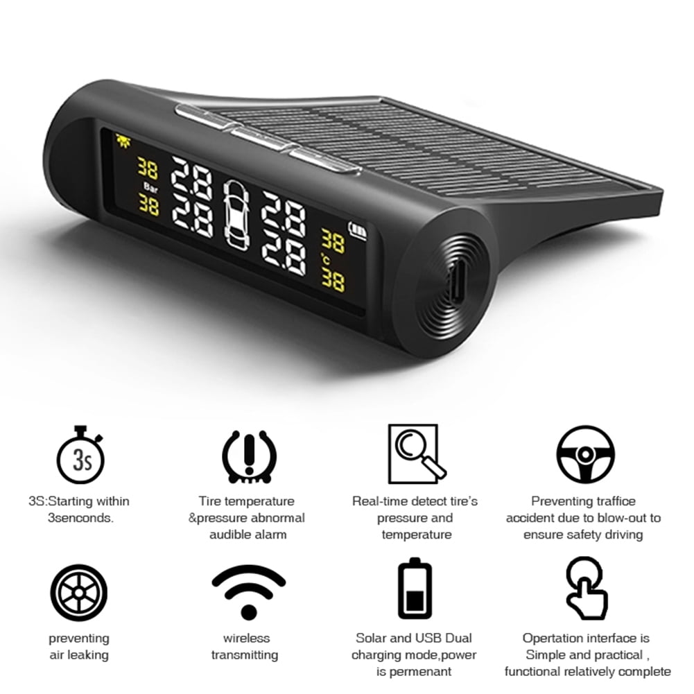 Solar Wireless LCD TPMS Car Tire Pressure Monitoring System w/4 Internal Sensors Solar Wireless LCD TPMS Car Tire Pressure Monitoring System w/4 Internal Sensors