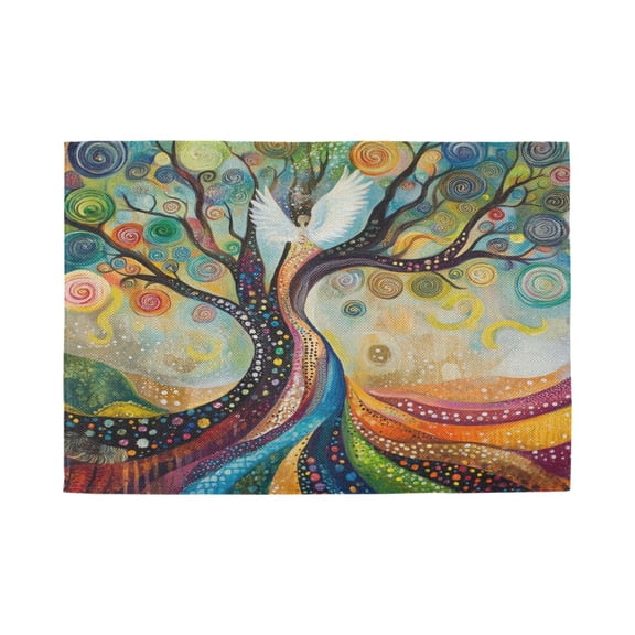 Qxltty Tree Of Angels Placemats Set of 1 Heat Resistant Non-Slip Place mat for Dining Table Washable Durable Polyester Woven Table Decorations