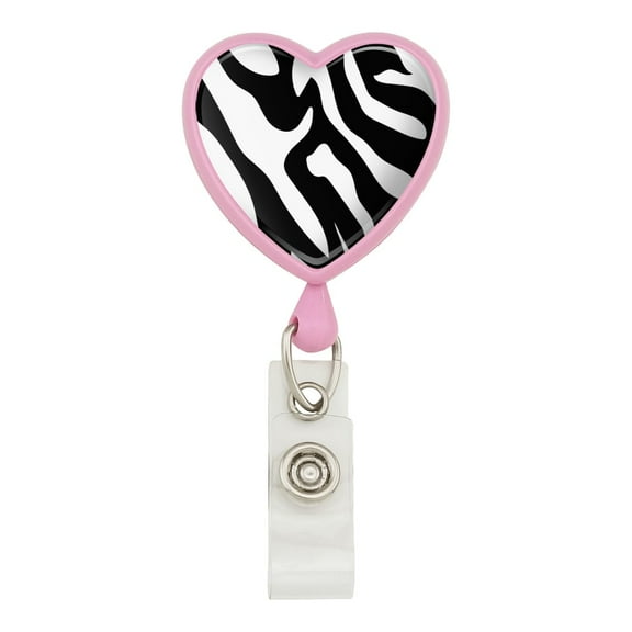 Zebra Print Black White Heart Lanyard Retractable Reel Badge ID Card Holder