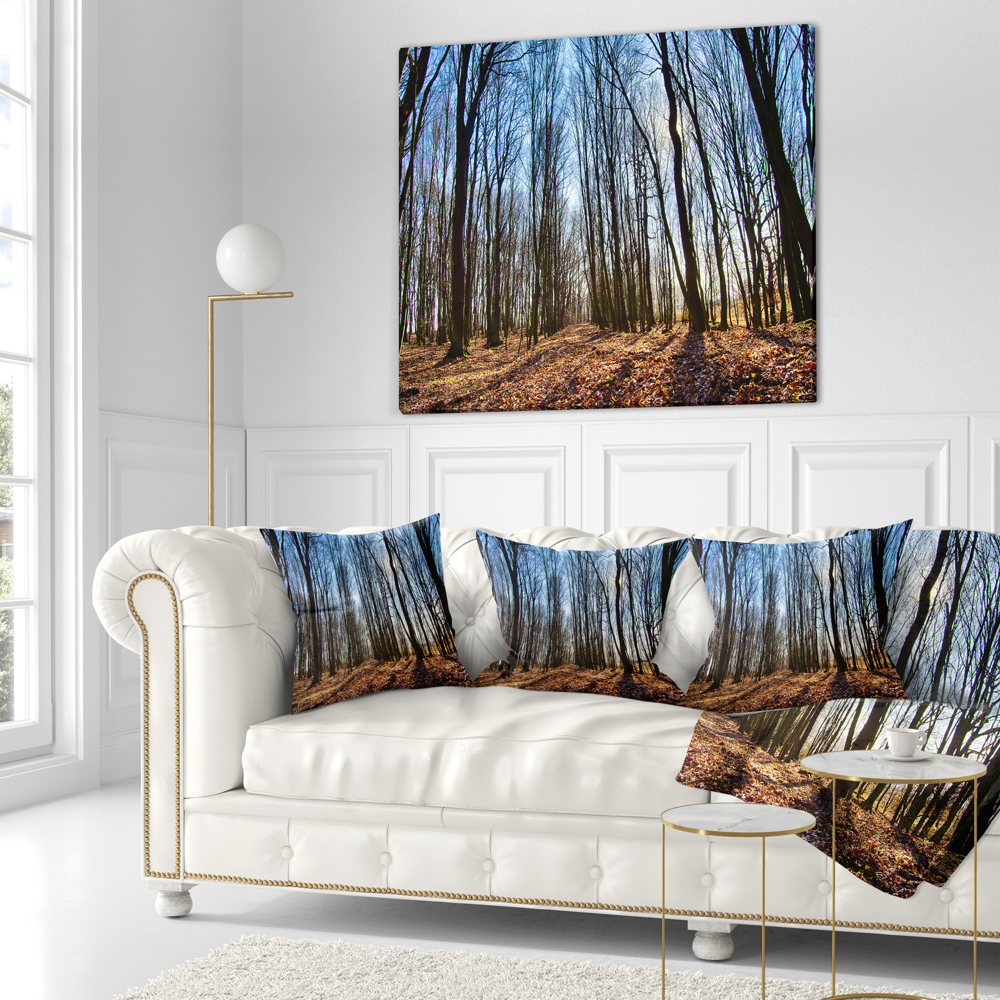 Designart Dark Trees in Forest at Sunrise - Forest Throw Pillow - 16x16