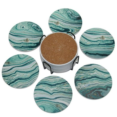 

Julam Coasters for Coffee Table With Holder-6Pcs Coasters for Drinks Absorbent-Ceramic Coasters Set With Stand for Home Office