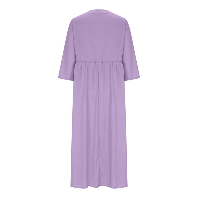 SMihono Women's Summer Cotton Button Down Short Sleeve Maxi Dress with  Pockets Casual Loose V-Neck Plus Size Flowy High Waist Dresses Purple XXL -  Walmart.com