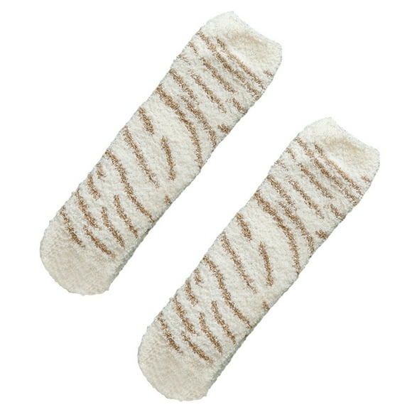 Jingsheng Warm Socks Soft Plush Slipper Sleep Stockings Cartoon Floor Sock for Indoor Autumn Winter, White