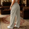thumbnail image 4 of ZHYou No Boundarie Women's Corduroy Drawstring Wide Leg Pants Textured Loose Fit Casual Cargo Trousers with Multi Pockets,Khaki,Size M, 4 of 8