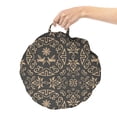 thumbnail image 2 of Classical Round Floor Cushion with Handle, Oriental Rounds Curves with Pigeons and Ornamental Floral Motifs Repetition, Pillow for Living Room & Dorms, 18" Round, Dark Sepia Tan, by Ambesonne, 2 of 4