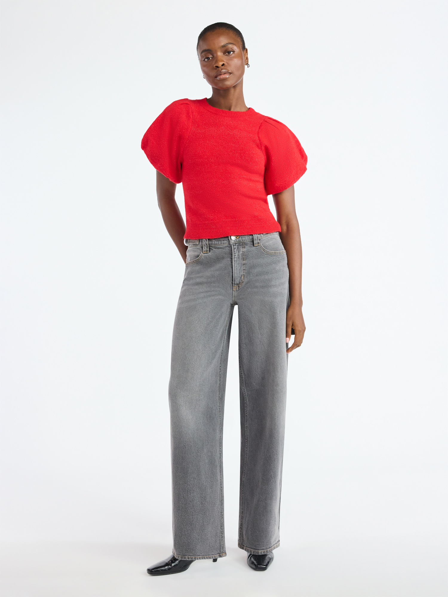 Scoop Women's and Women's Plus Sweater Top with Puff Sleeves, Lightweight, Sizes XS-4X