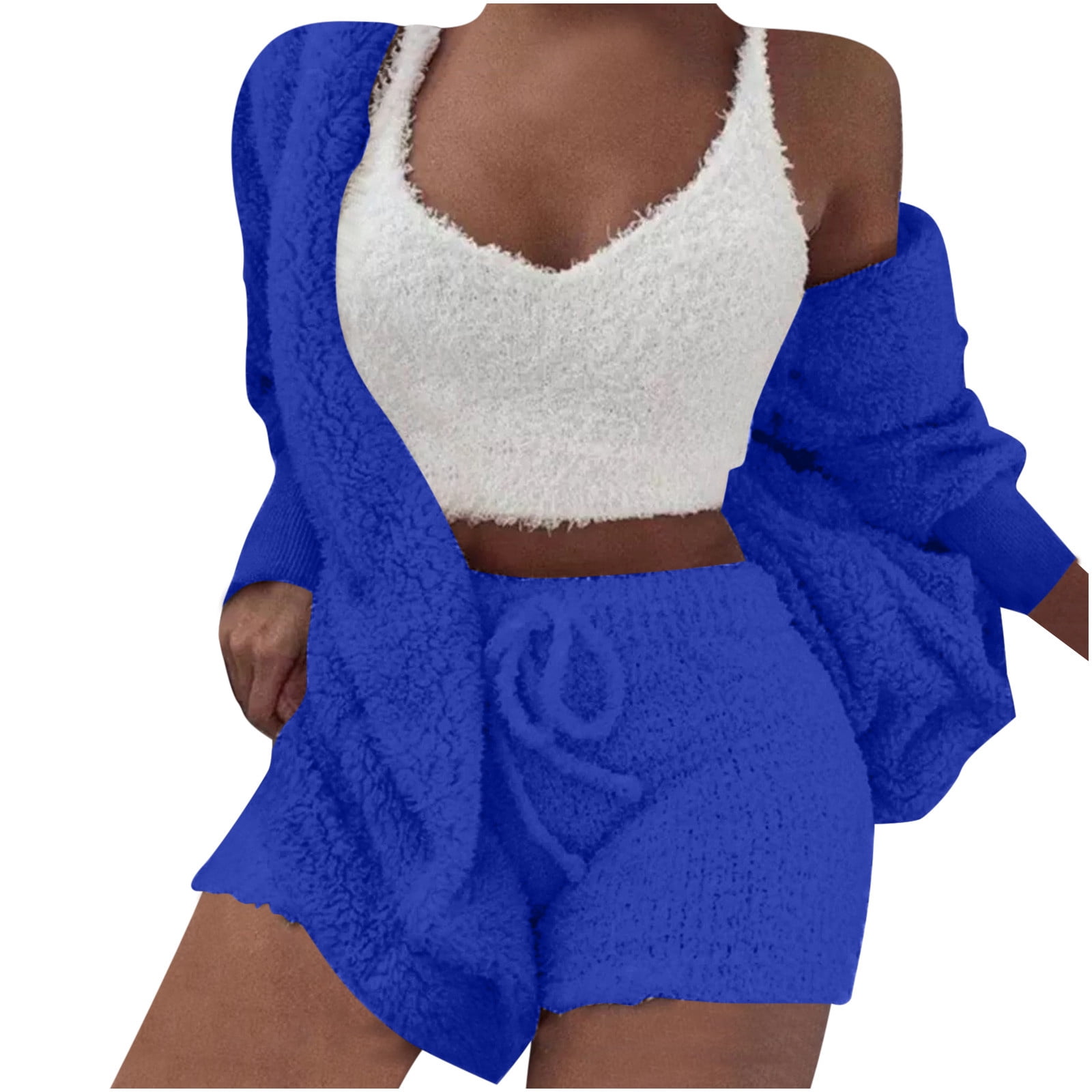 BONIXOOM Womens Pajamas Couples Christmas Pajamas Sleepwear None Long Sleeve Sleepwear Sets Solid Blue M