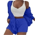 thumbnail image 4 of Lovskoo Women Fuzzy 3 Piece Outfit Pajamas Fleece Hooded Cardigan Outwear Sleeveless Crop Tops Shorts Nightwear Set Blue, 4 of 8