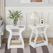 End Table Set of with Charging Station Side Table with Ports and Outlets Nightstand End Table with Storage Shelf for Living Room Bedroom