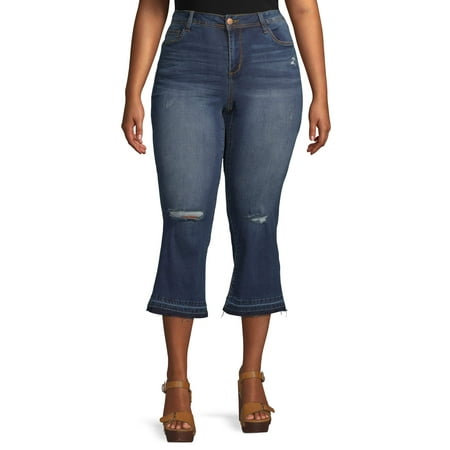 Dollhouse Juniors' Plus Size Destructed Kick Flare Jean with Fray Hem