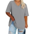 thumbnail image 2 of WXLWZYWL Tunic Top for Women Plus Size Clearance Oversized V Neck Half Sleeve Drop Shoulder T-shirt Casual Summer Solid Color Loose Tops, 2 of 4